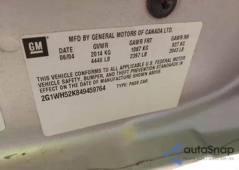 2004 Chevrolet Impala Ls from USA, damaged, VIN 2G1WH52K849459764